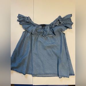 Denim Off Shoulder Ruffle Top Small